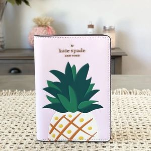 Kate Spade Pineapple Passport Holder Saffiano Leather Wallet Pink